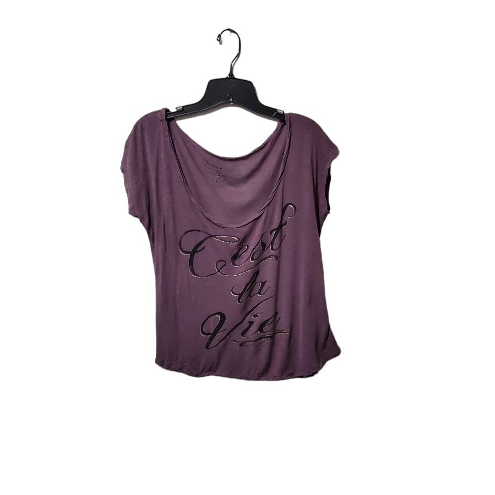 Fifth Sun Purple Short Sleeve Cest La Vie Round Neck Shirt Sz L - Picture 1 of 6